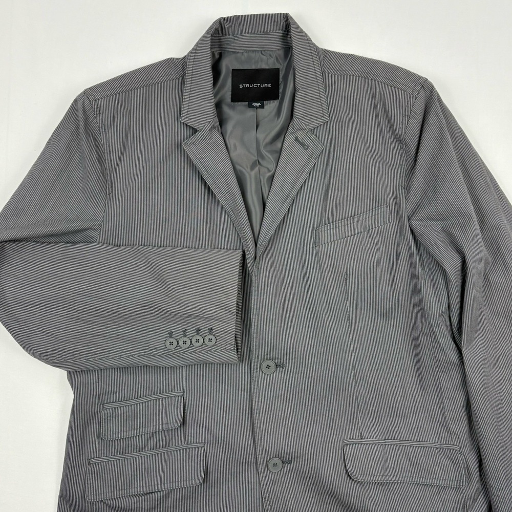 *VTG Y2K Structure Cotton Pinstripe Sport Coat XL Gray/White Ticket Pocket